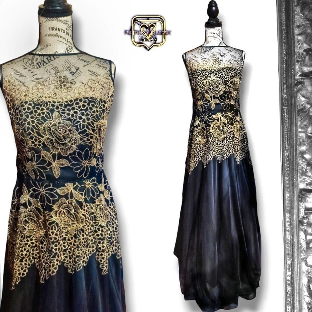 Tahari S. Levine Gold Embroidered Tulle Special Occasion Ballgown